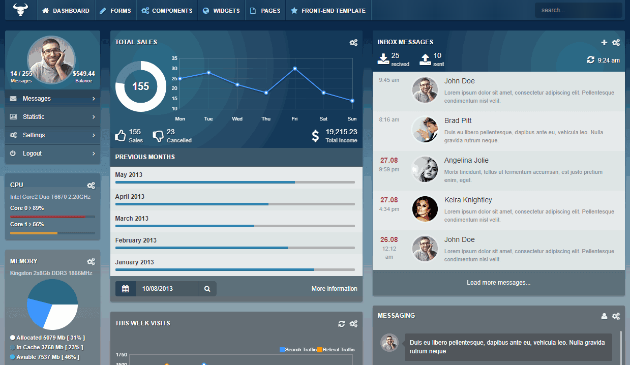 具有透明UI的Taurus高级Bootstrap Admin